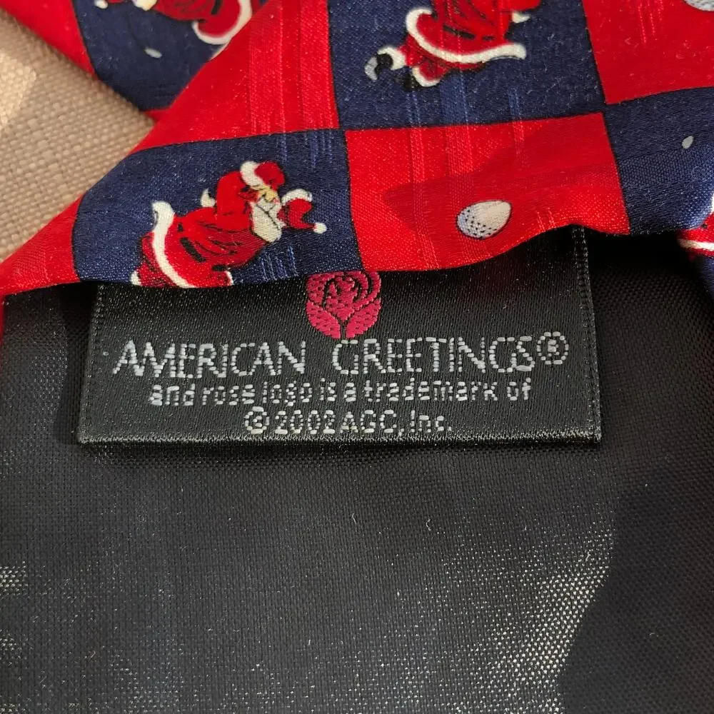 American Greetings Vintage Santa Golf Swing Print Silk Necktie